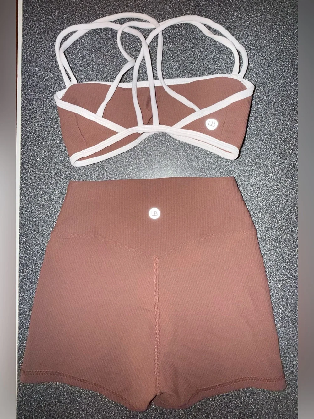 LB Dance Two-Piece Set in Brown with White Trim Size Child Large